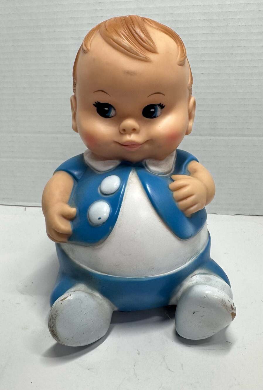Vintage 1967 Uneeda Plumpees Round Belly Boy Rubber Squeak Toy Doll Blue